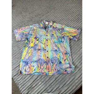Vintage Speedo men's Large water color multi color floral button-down shirt